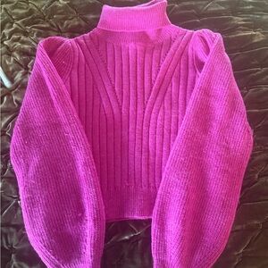 Women's Ribbed Turtleneck Sweater - Hot Pink